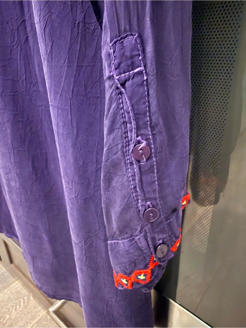 Johnny Was Embroidered V-Neck Boho Tunic Top - Purple - Picture 4 of 8